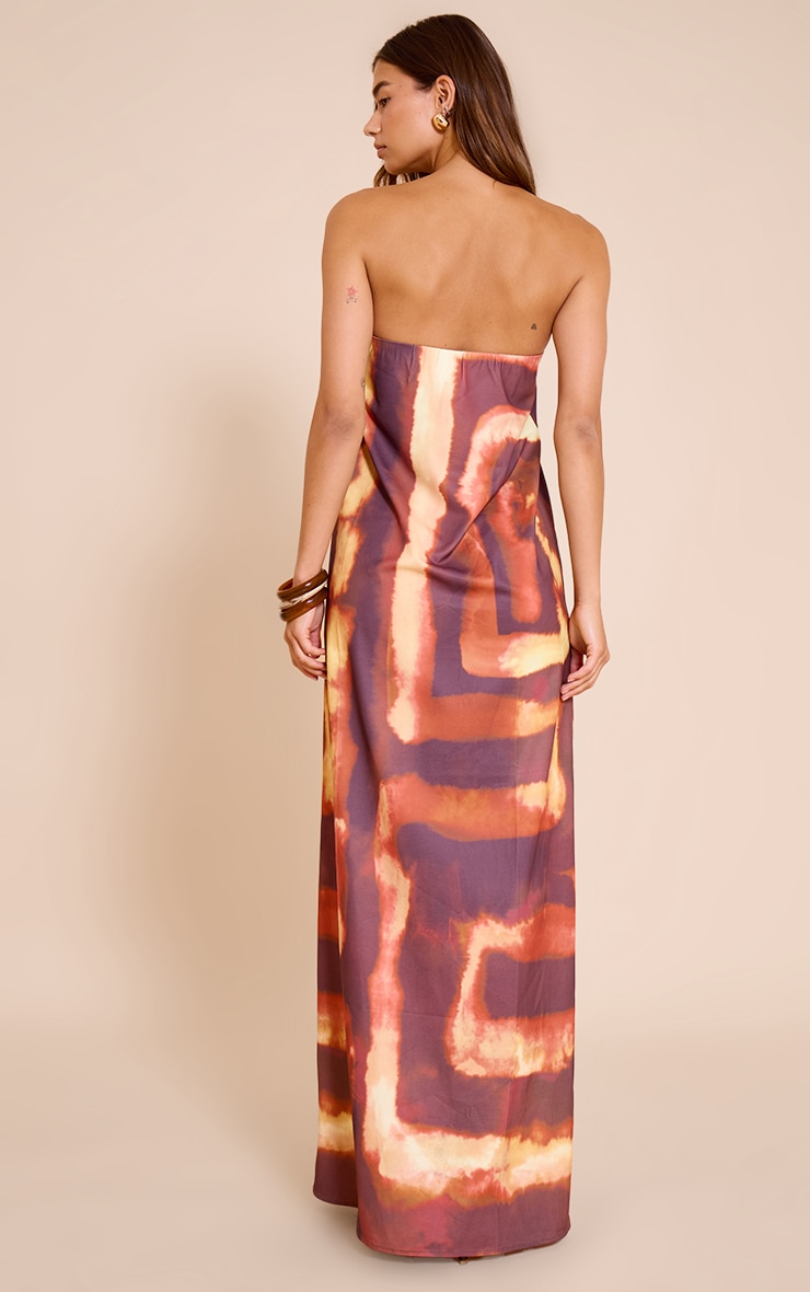 Deep Orange Tie Dye Print Floaty Woven Bandeau Maxi Dress image 2