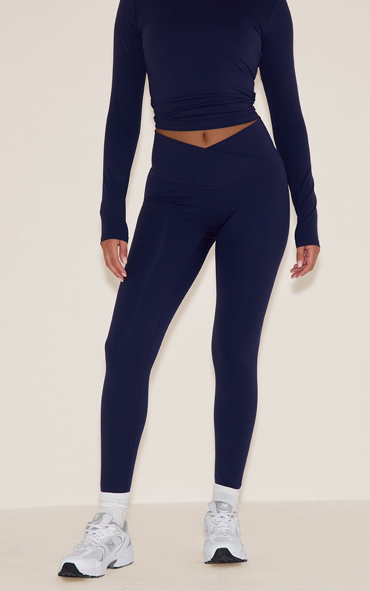 Navy Wrap Waist Sculpted Gym Leggings image 2