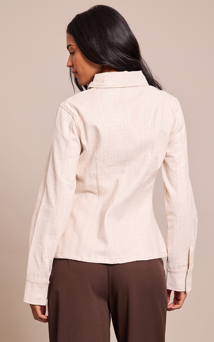 Tall Cream Snake Print Coated Cinched Denim Shirt image 2