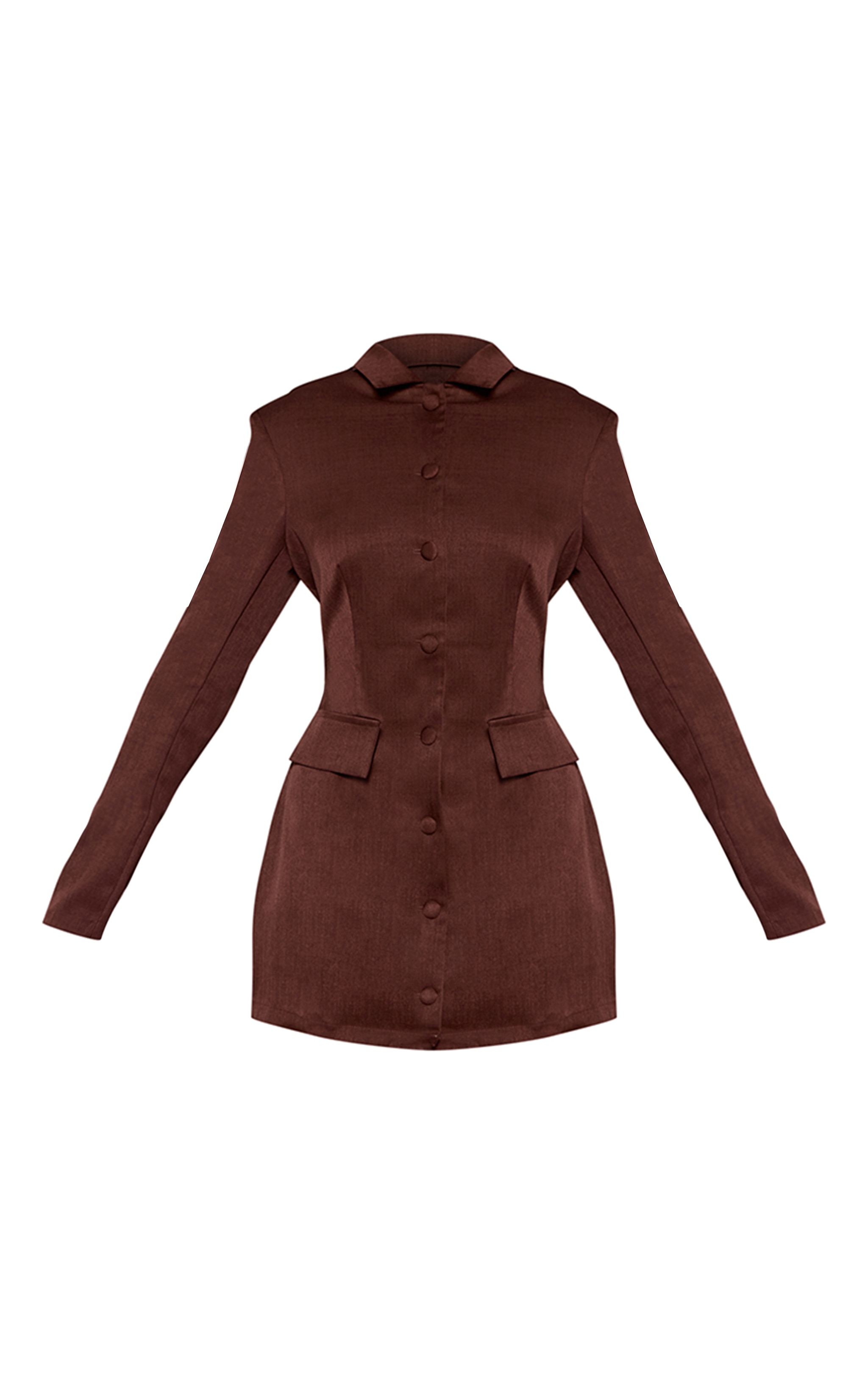 Chocolate Tailored Button Up Pocket Detail Mini Dress image 5