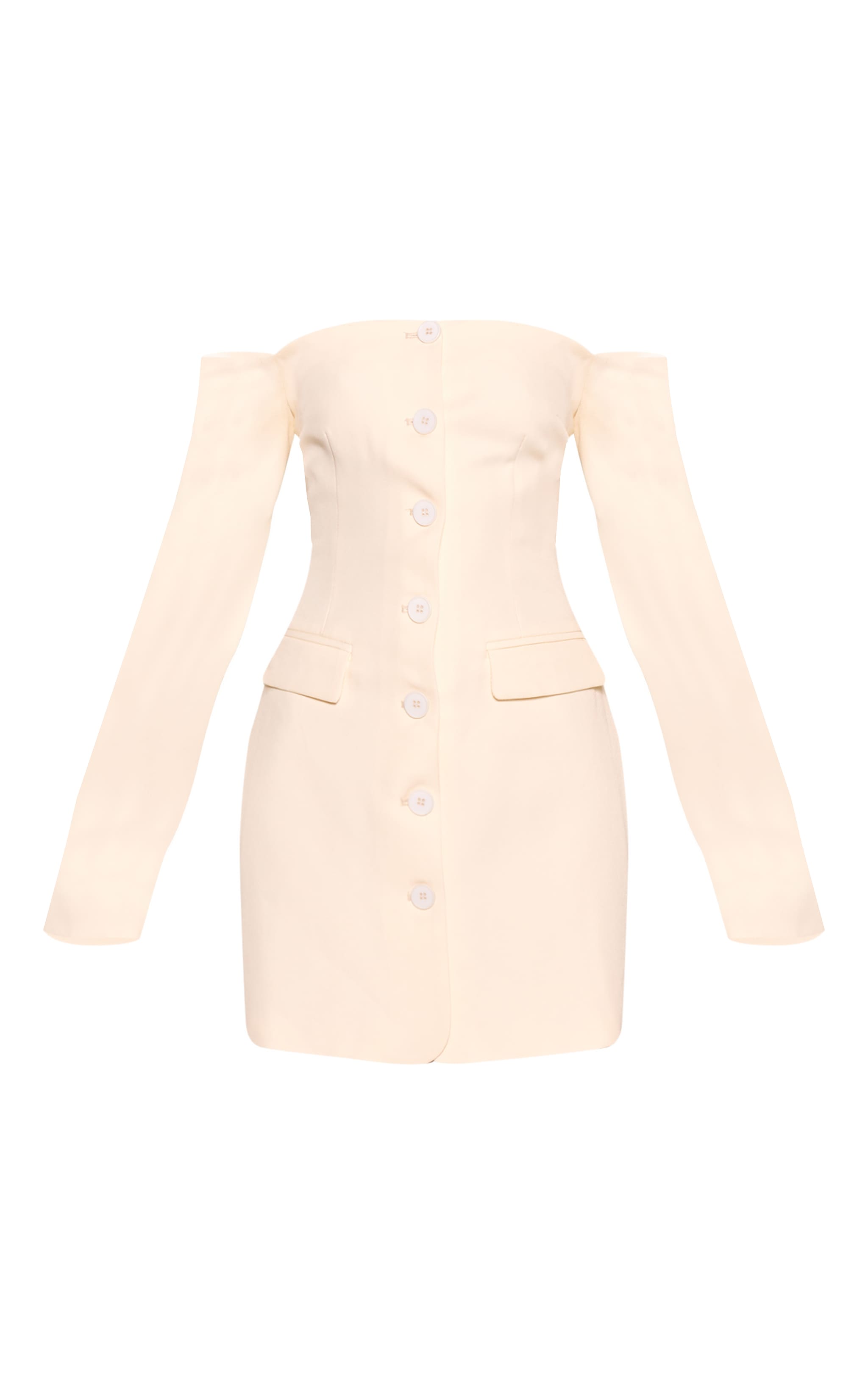 Cream Tailored Woven Bardot Button Down Shift Dress image 5