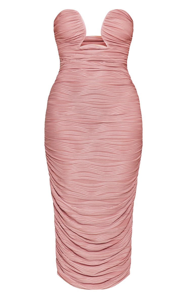 Blush Textured Extreme V Bar Ruched Midaxi Dress image 5