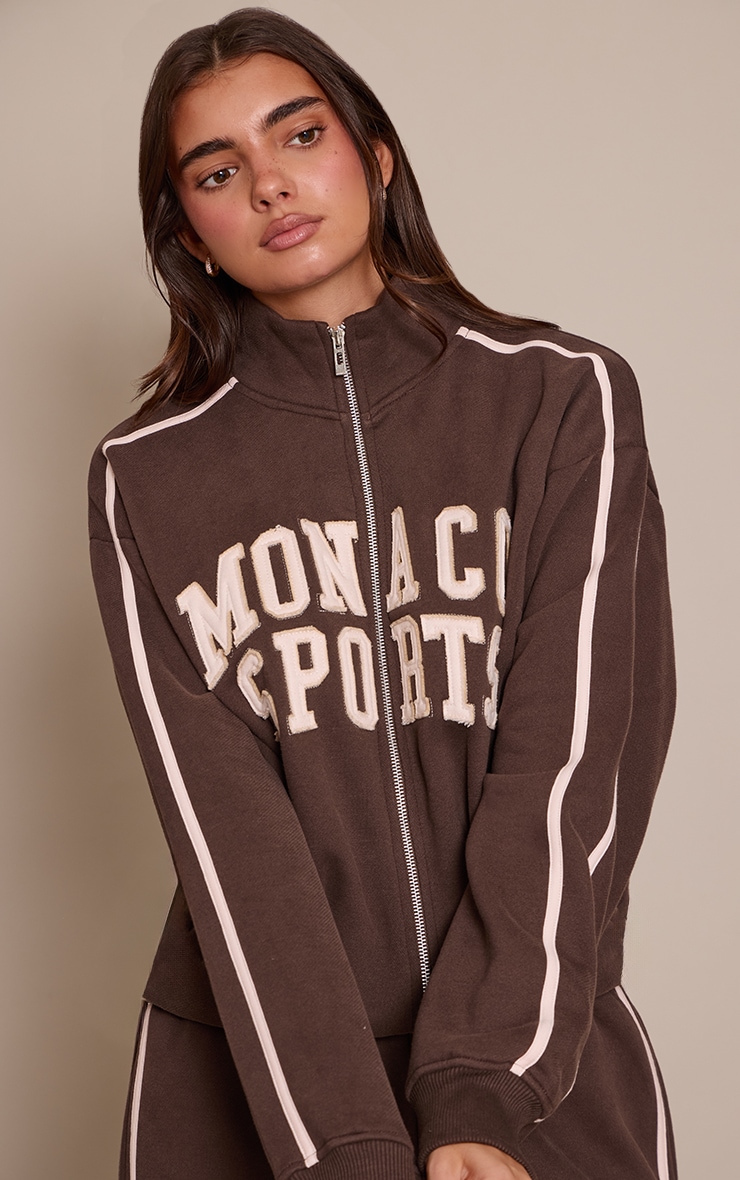Chocolate Contrast Monaco Applique Zip Through Sweatshirt image 4