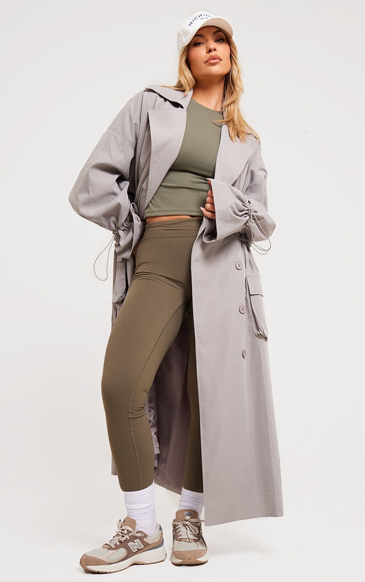 Grey Ruched Toggle Detail Trench Coat Outerwear PrettyLittleThing AUS