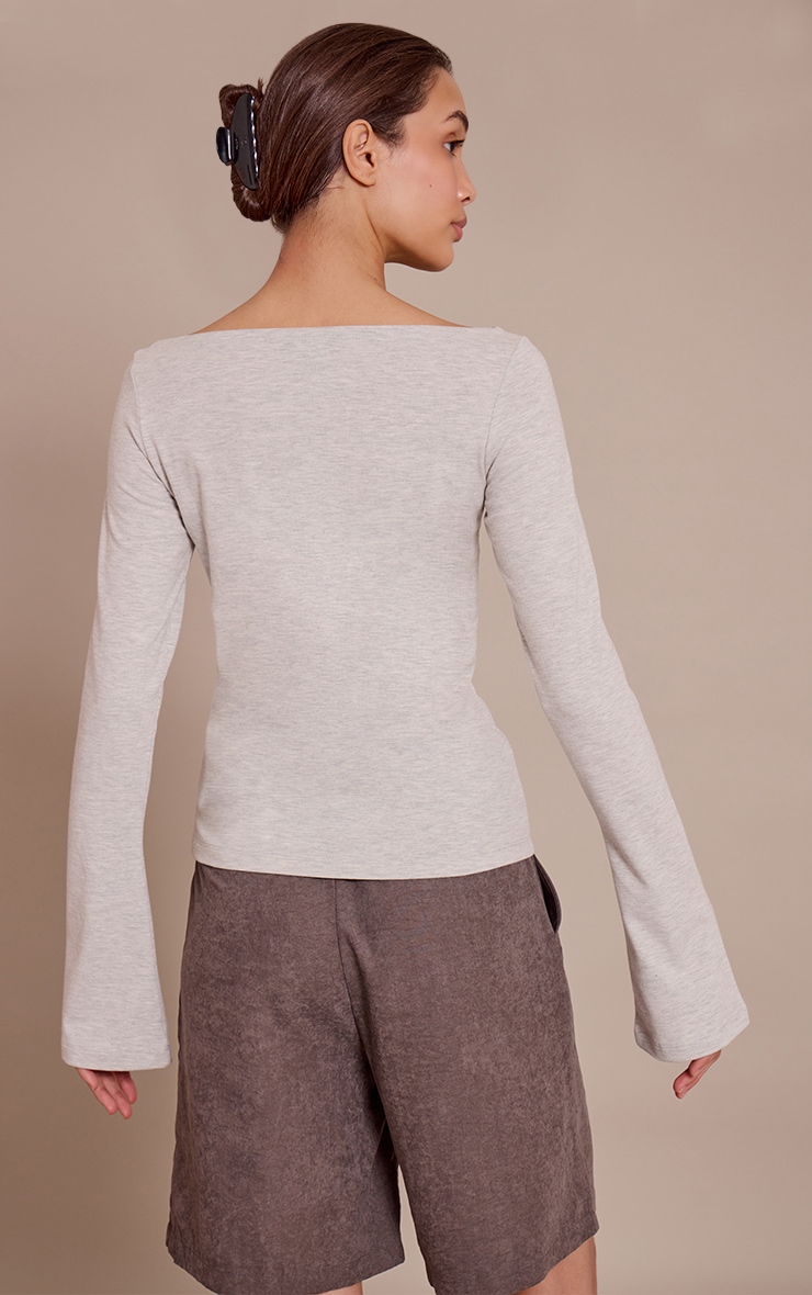 Grey Marl Soft Cotton Ruched Asymmetric Long Sleeve Top image 2