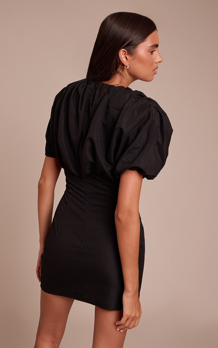 Black Puff Detail Bodycon Dress image 2