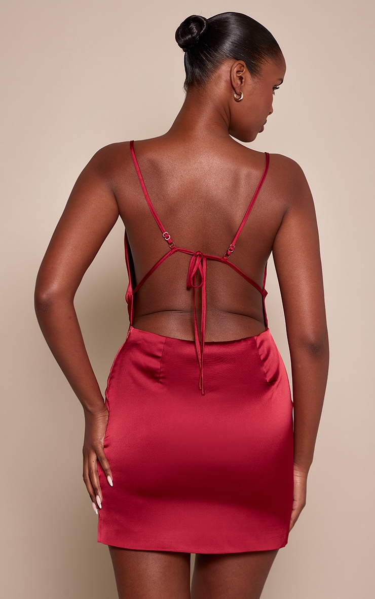 Wine Satin Cowl Neck Mini Shift image 2