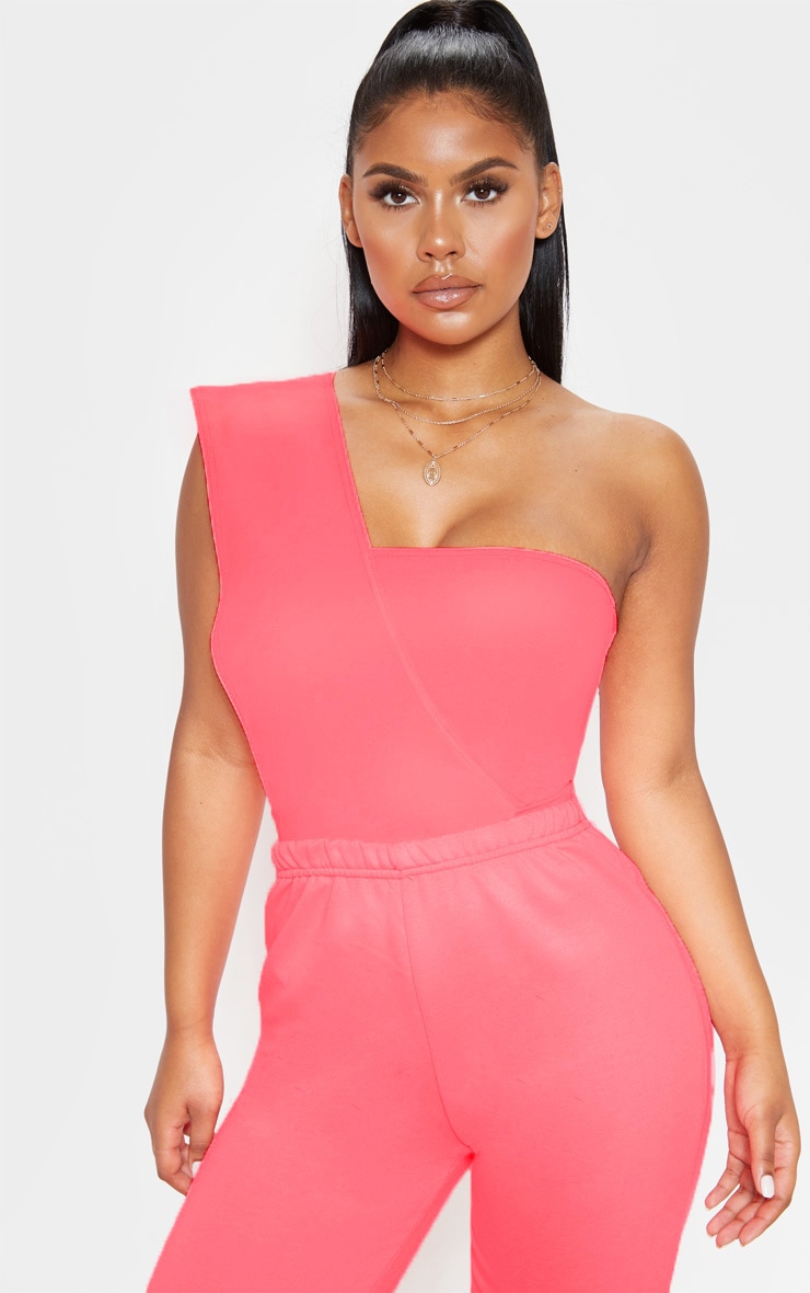 Pink One Shoulder Bodysuit Tops PrettyLittleThing IE