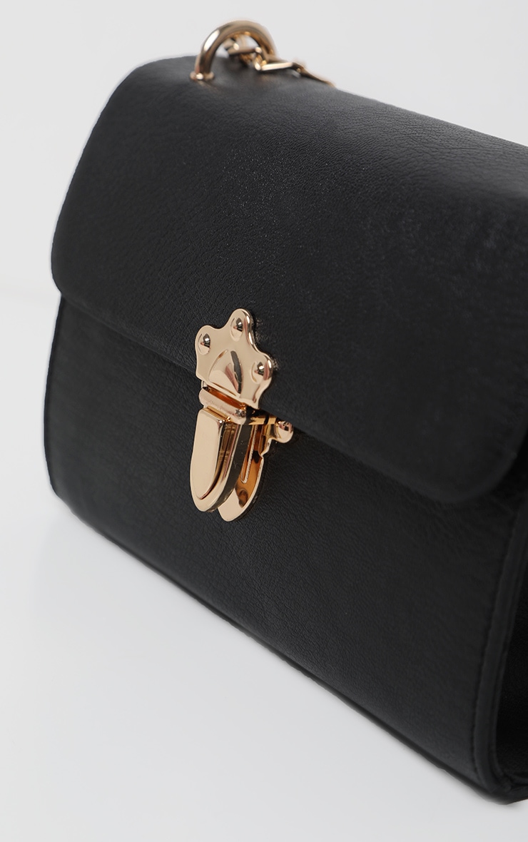 Black PU Gold Buckle Detail Cross Body Bag image 4