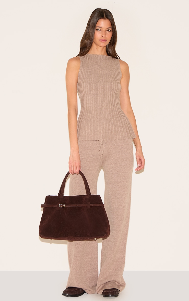 Mocha Rib Knit Boat Neck Peplum Top image 3