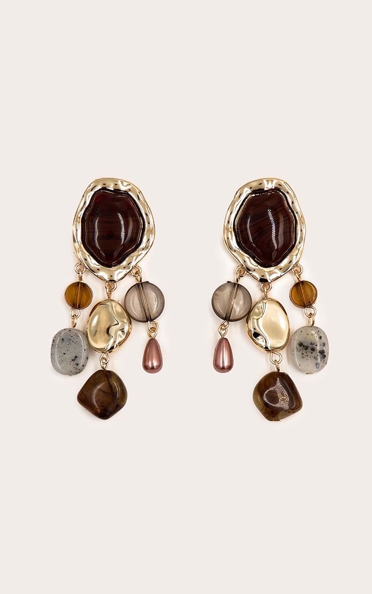 Gold Multi Drape Pendant Statement Earrings image 2
