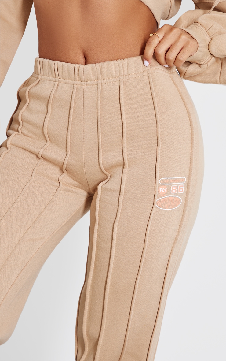 Petite Sand Slogan Detail Oversized Track Pants image 4