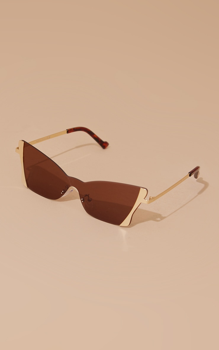  Tortoiseshell Frameless Gold Flare Cat Eye Sunglasses image 3