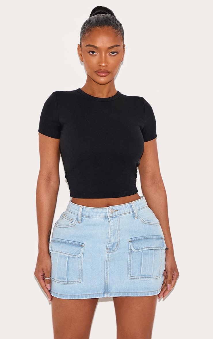 Shape Light Blue Wash Denim Low Rise Micro Mini Skirt image 4