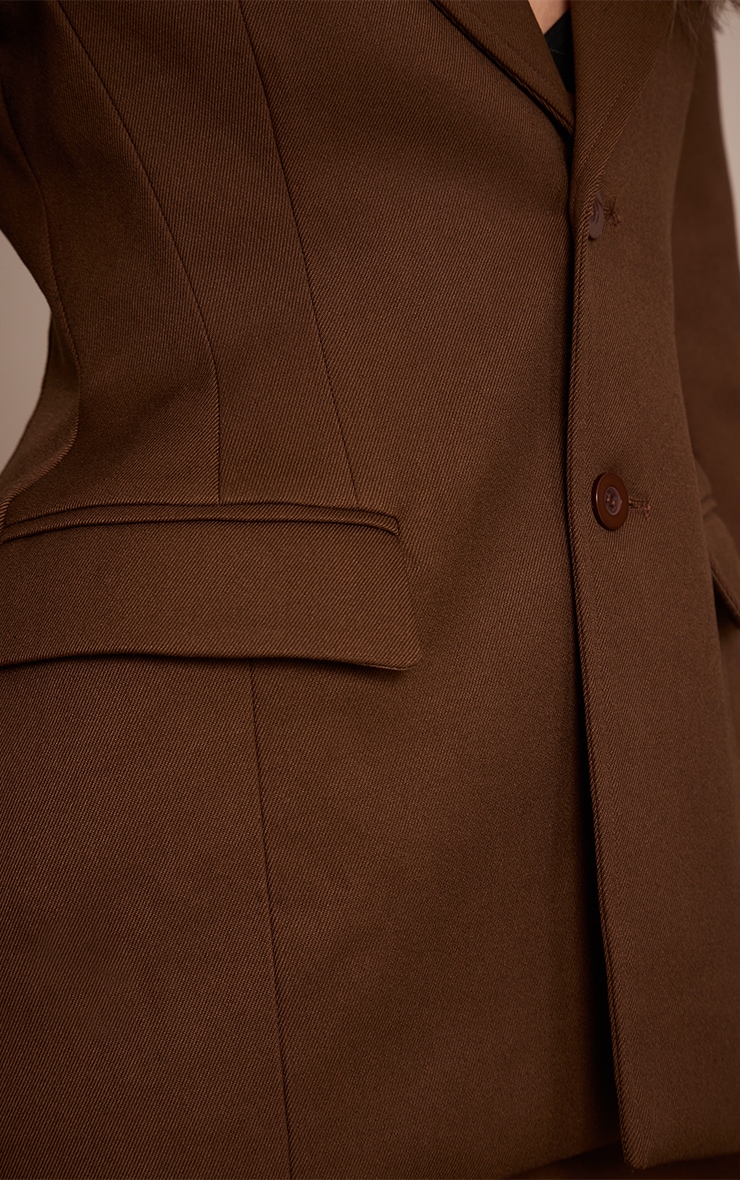 Blazer tailleur tissé chocolat à taille cintrée image 4