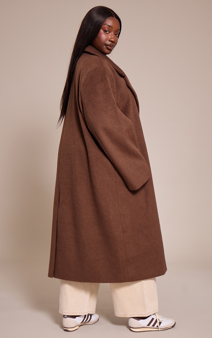 Plus Chocolate Brushed Wool Maxi Coat image 2