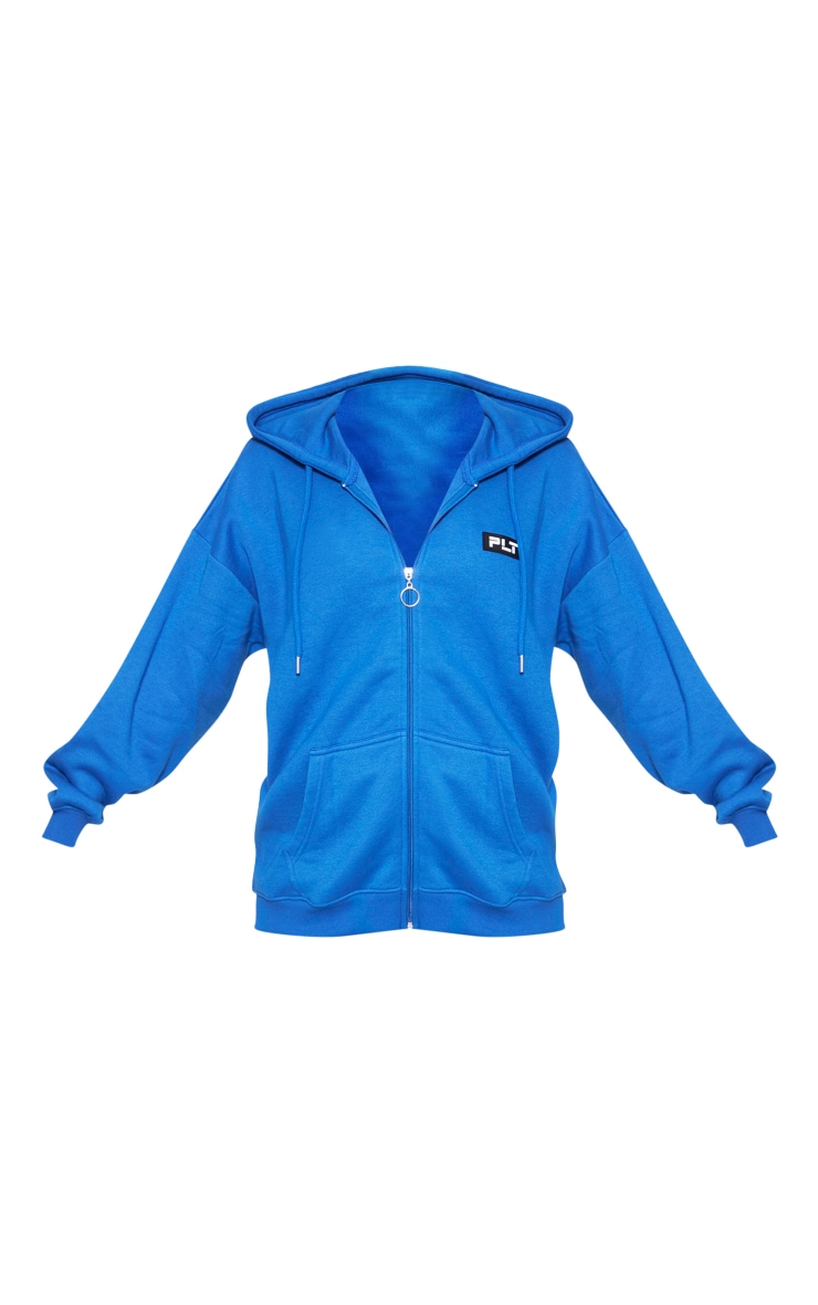 PRETTYLITTLETHING Hoodie oversize bleu à badge et zip image 5