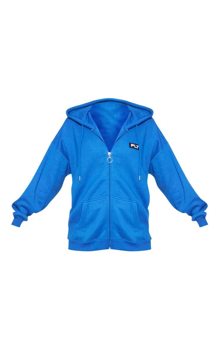 PRETTYLITTLETHING Blue Badge Oversized Zip Up Hoodie image 5