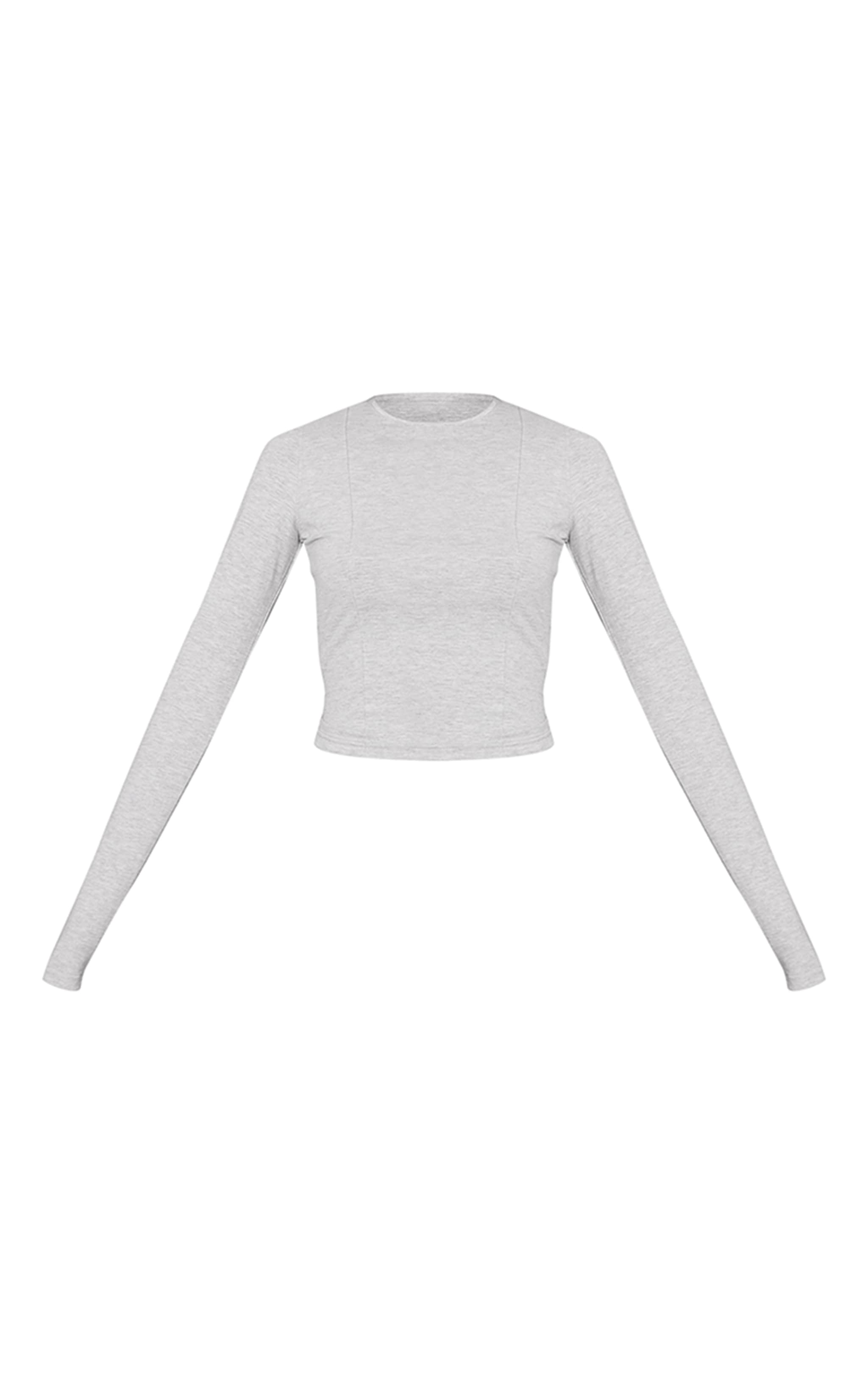 Ash Grey Cotton Seam Detail Long Sleeve Top image 5