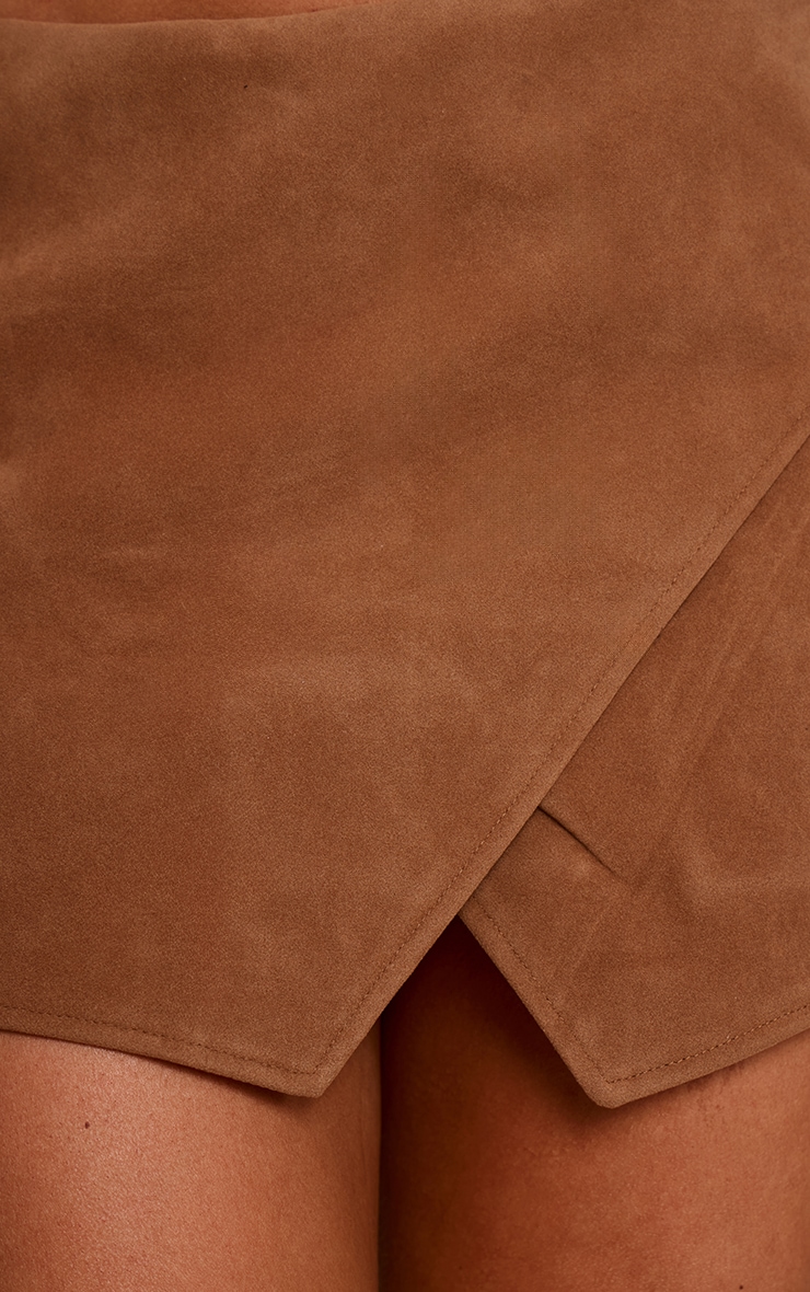 Camel Faux Suede Wrap Mini Skirt image 5