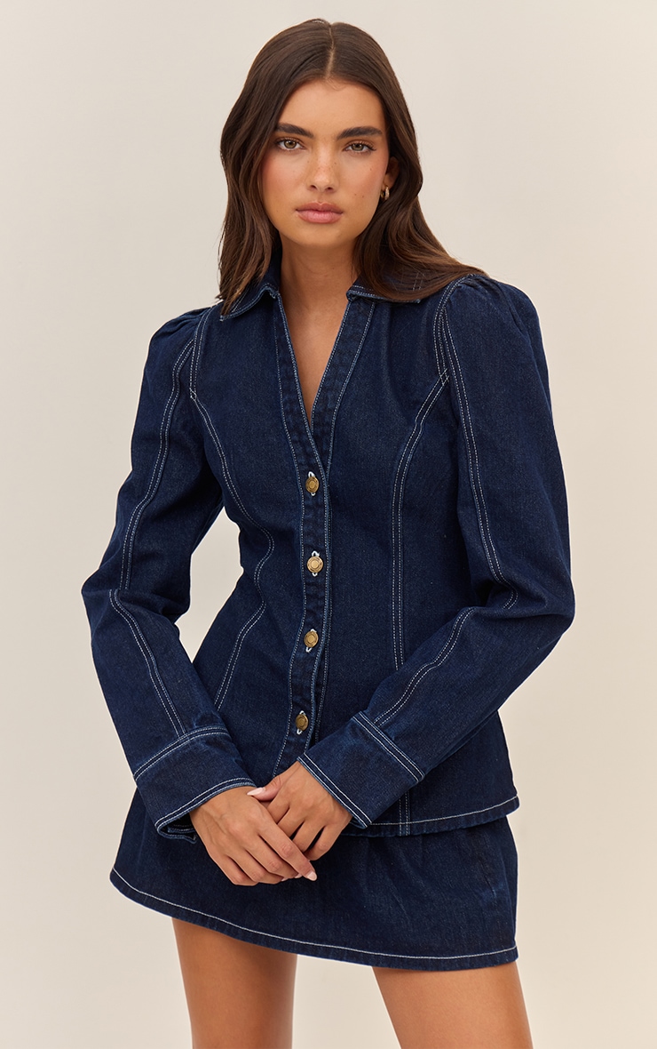 Indigo Floaty Pleated Denim Mini Skirt image 5