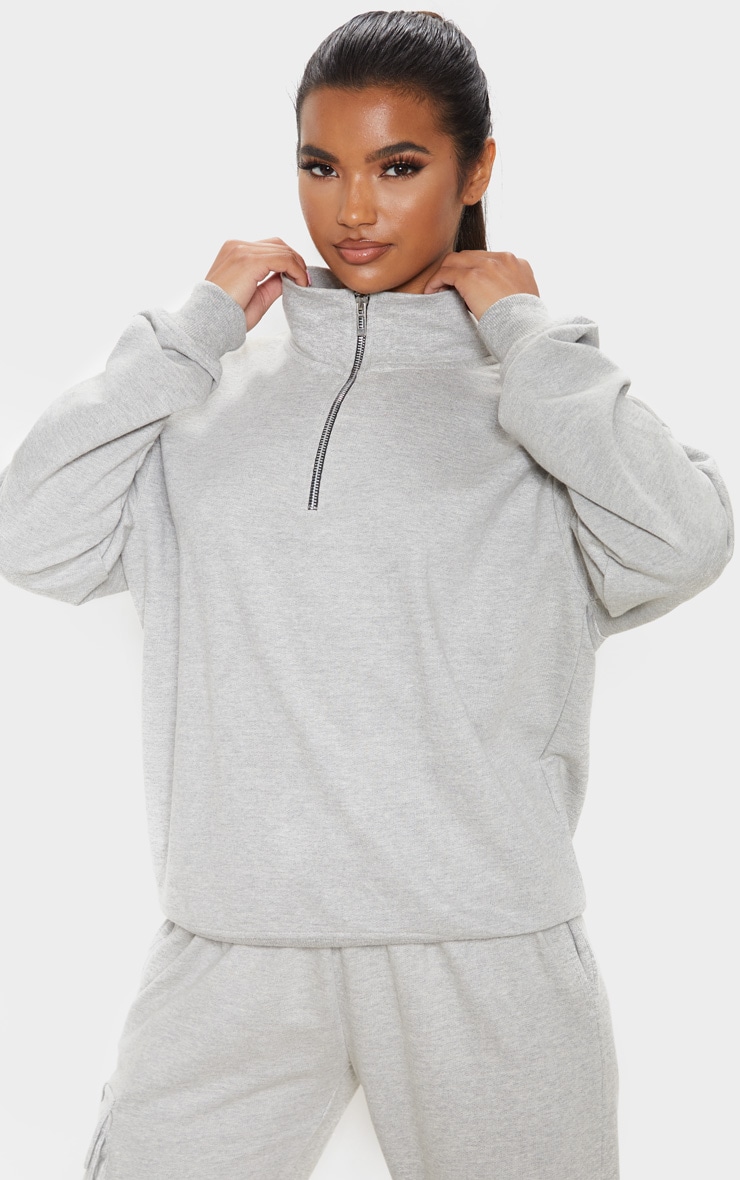 Grey half zip sweater women's clearance