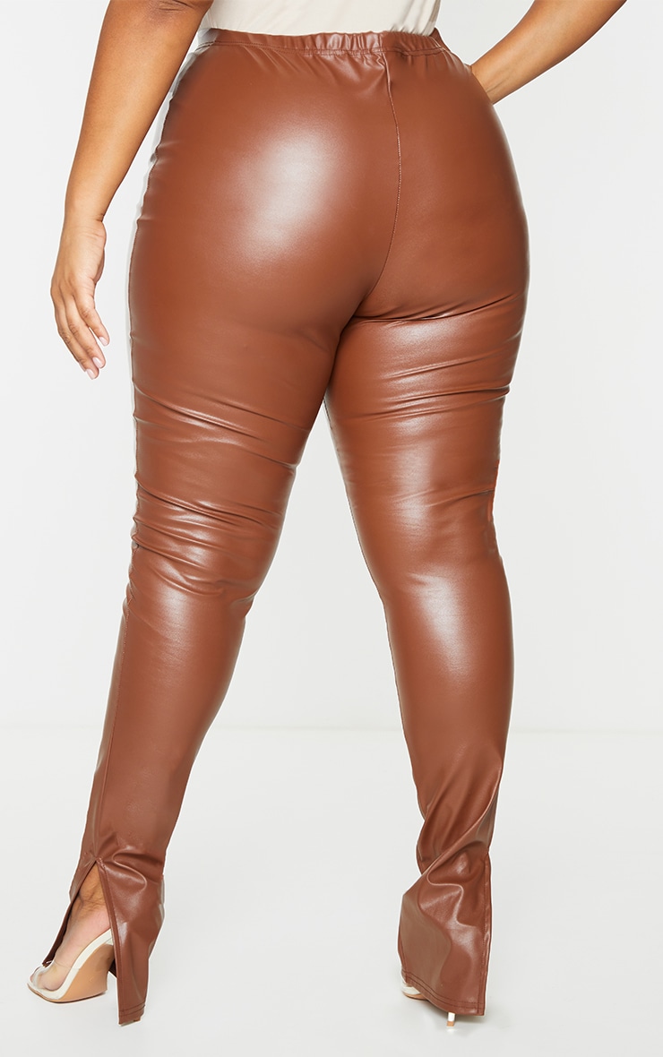 Plus Pantalon fendu en PU marron clair image 3