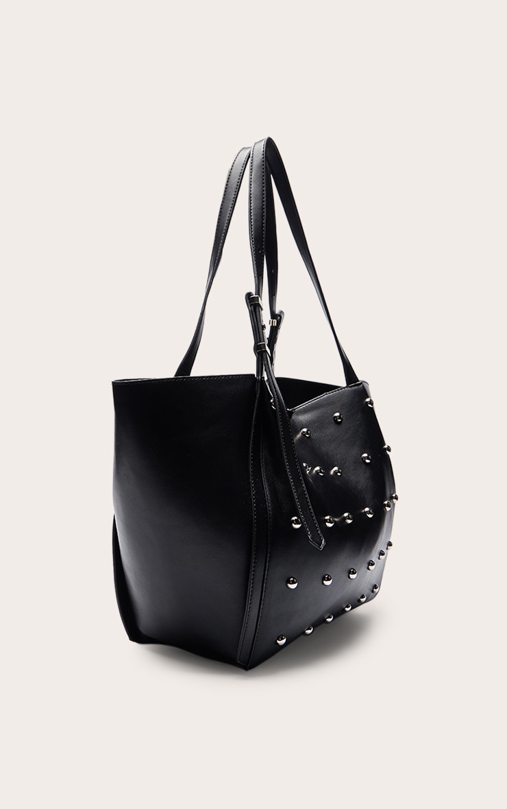 Black Dome Stud PU Adjustable Strap Tote Bag image 3