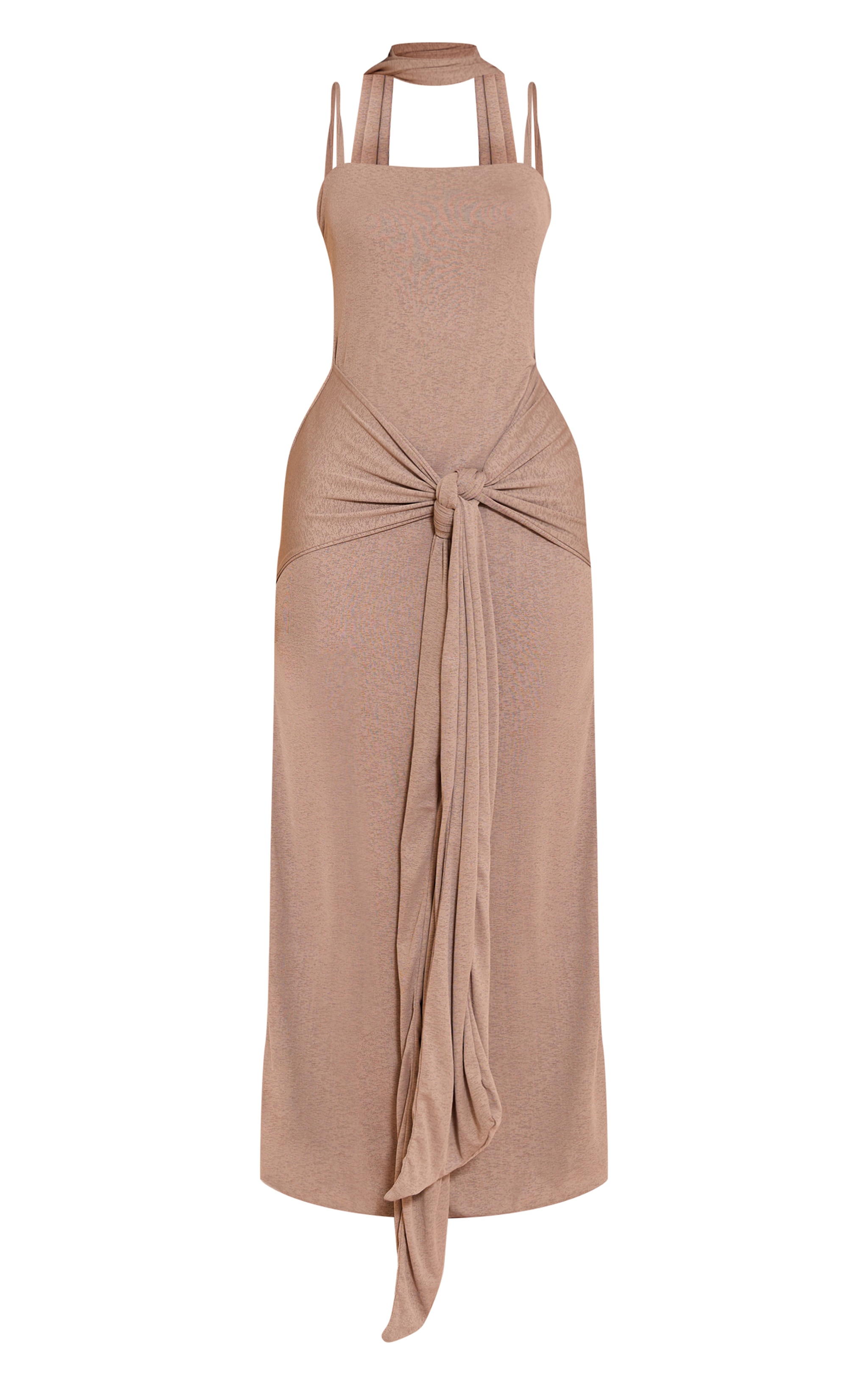 Robe longue champignon avec détail écharpe en maille brûlée image 5