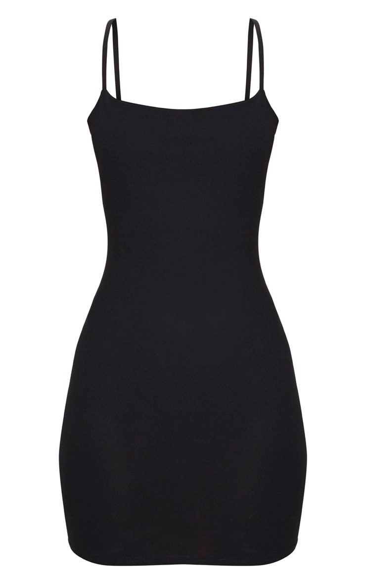 black strappy straight neck bodycon dress in women