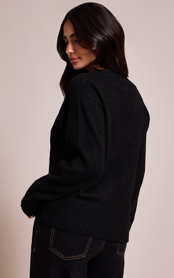 Petite Black Knit V-neck Sweater image 2