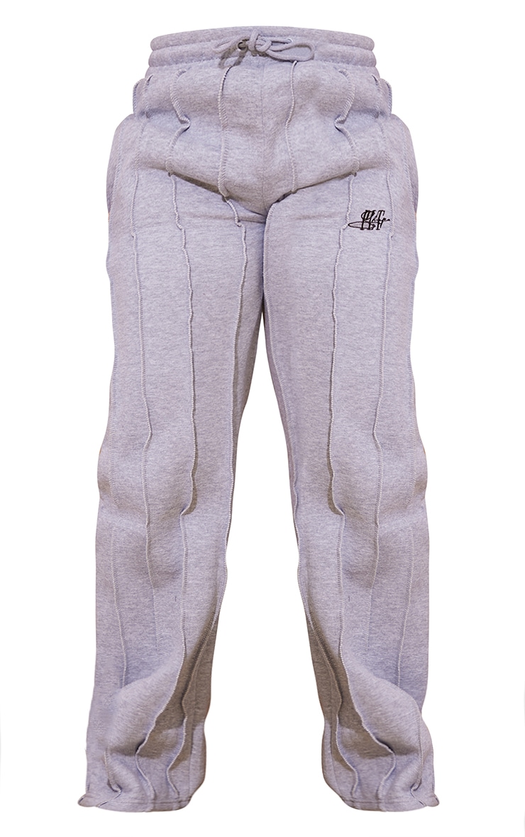 PRETTYLITTLETHING Shape Grey Seam Detail Wide Leg Sweatpants image 5