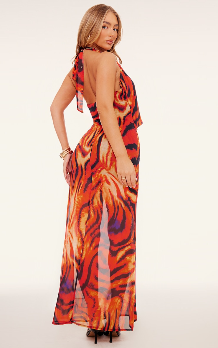 Orange Print Chiffon Wrap Maxi Dress image 2