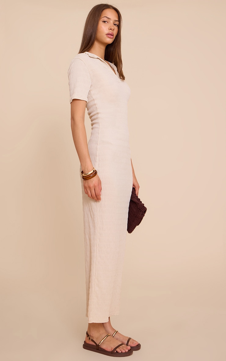 Cream Textured Cap Sleeve Collar Maxi Dress image 3