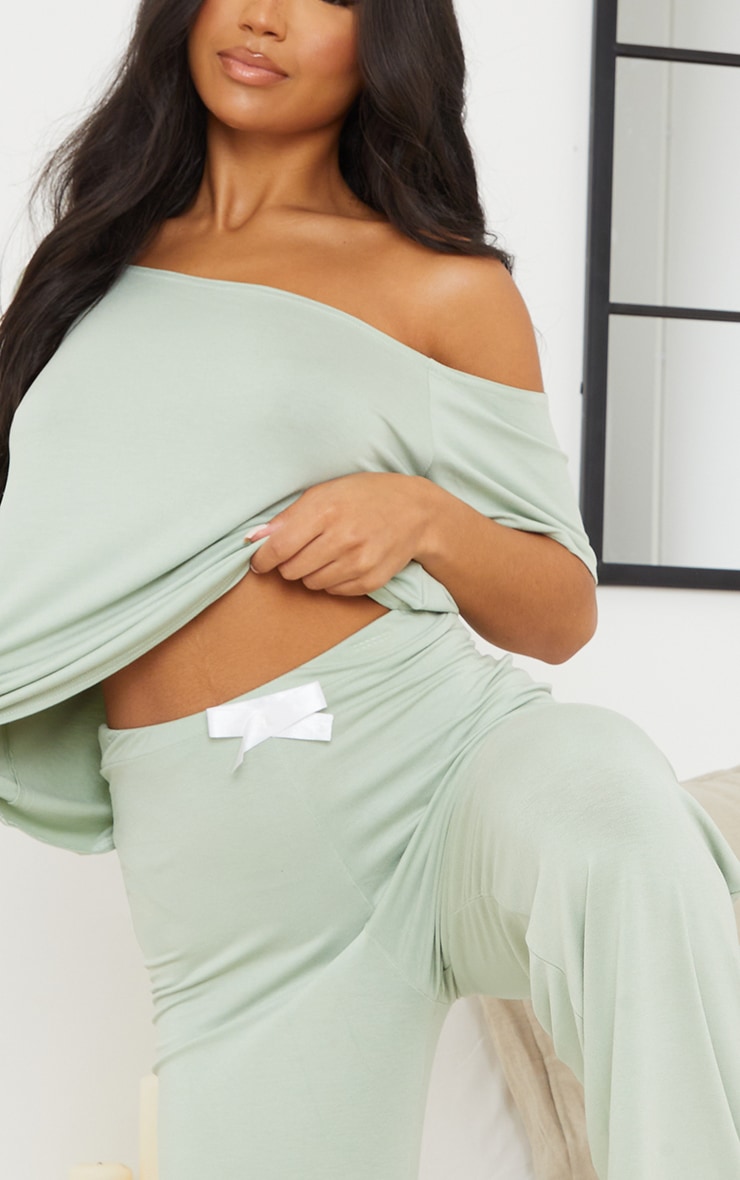 Sage Off The Shoulder Top & Bottoms PJ Set image 4