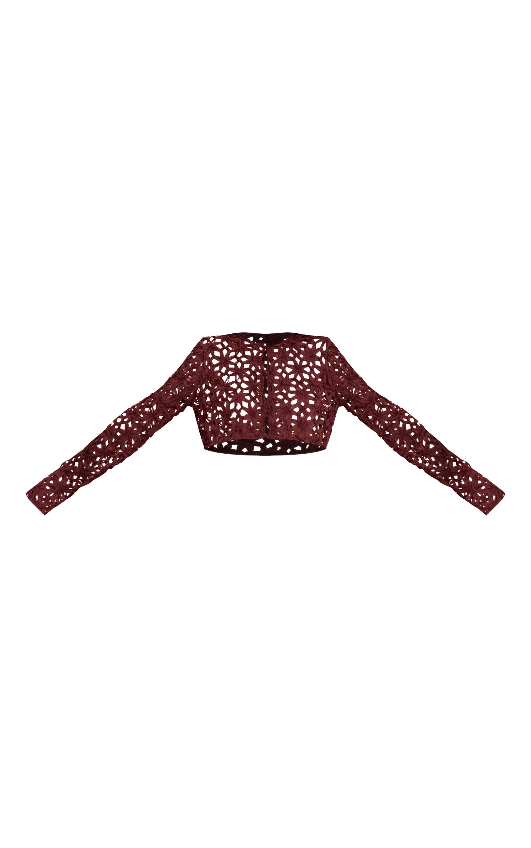 Dark Brown Textured Floral Button Cropped Top image 5