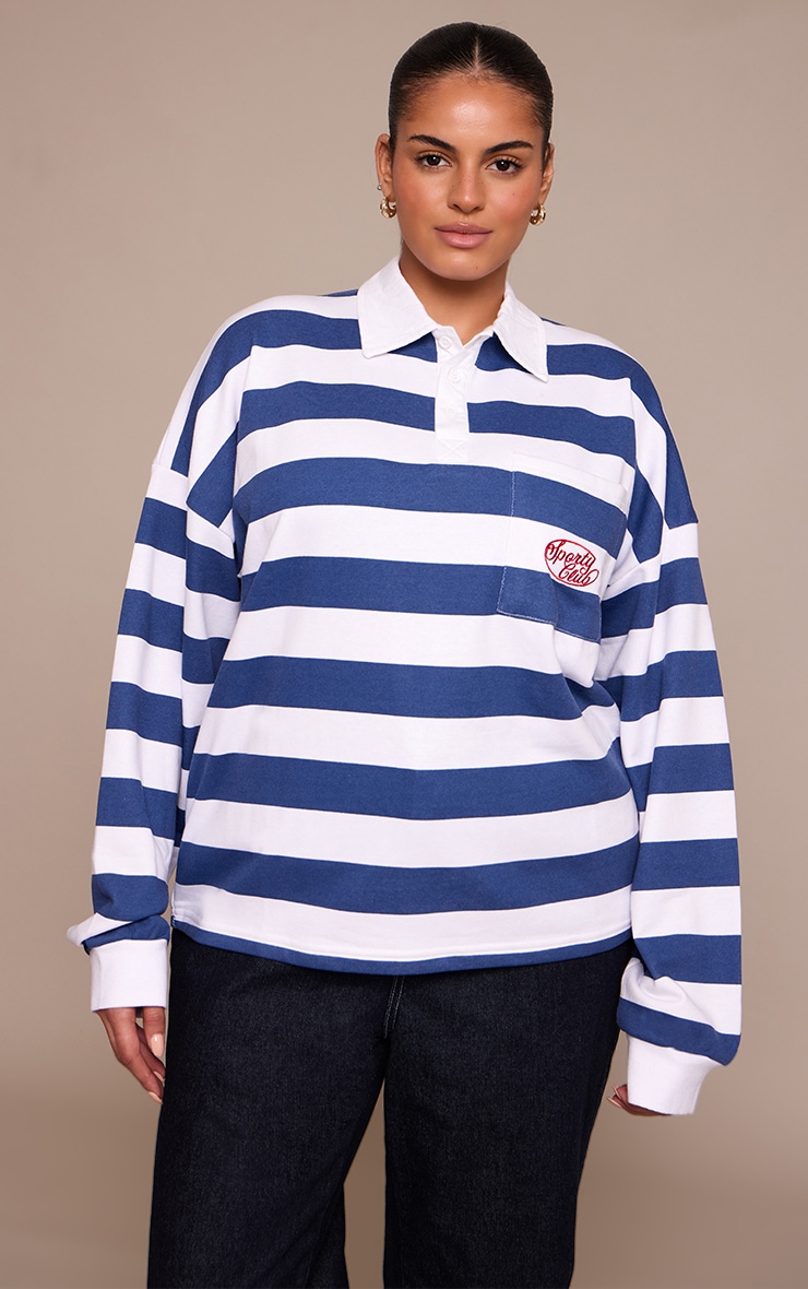 Plus Navy Sports Club Stripe Polo T-shirt image 1