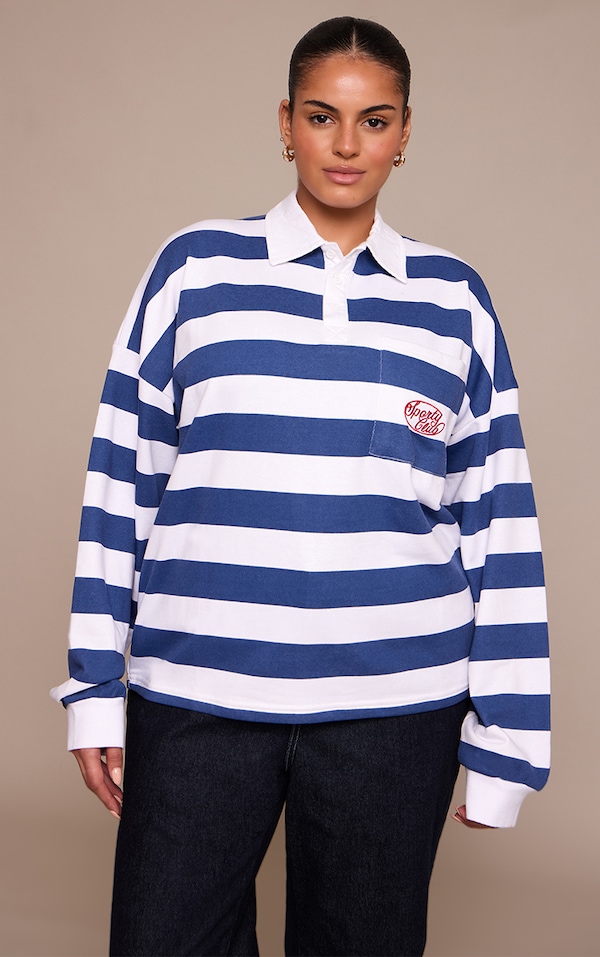 Plus Navy Sports Club Stripe Polo T-shirt