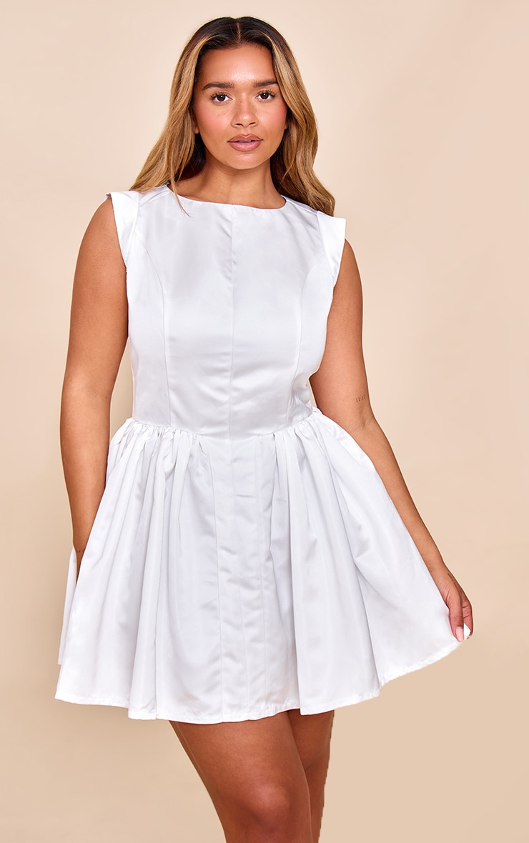 Shape White Boat Neck Cap Sleeve Skater Mini Dress image 1