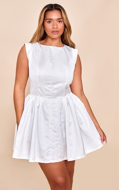 Shape White Boat Neck Cap Sleeve Skater Mini Dress