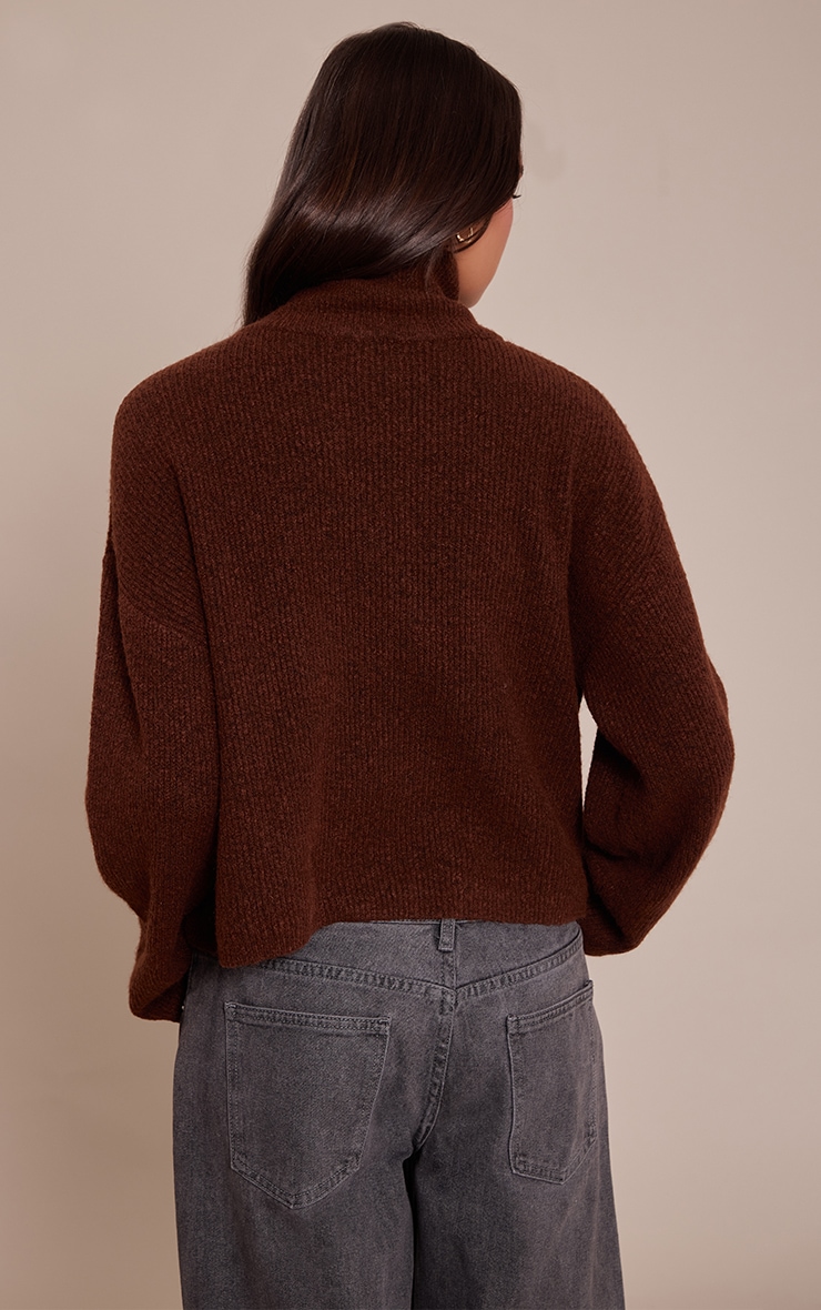 Chocolate Half Zip Soft Knit Jumper image 2