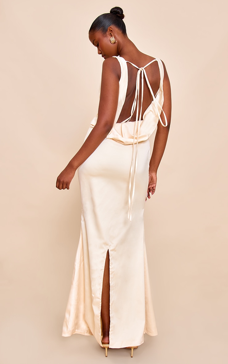 Lemon Bridesmaid Satin Cowl Neck Maxi Dress image 2