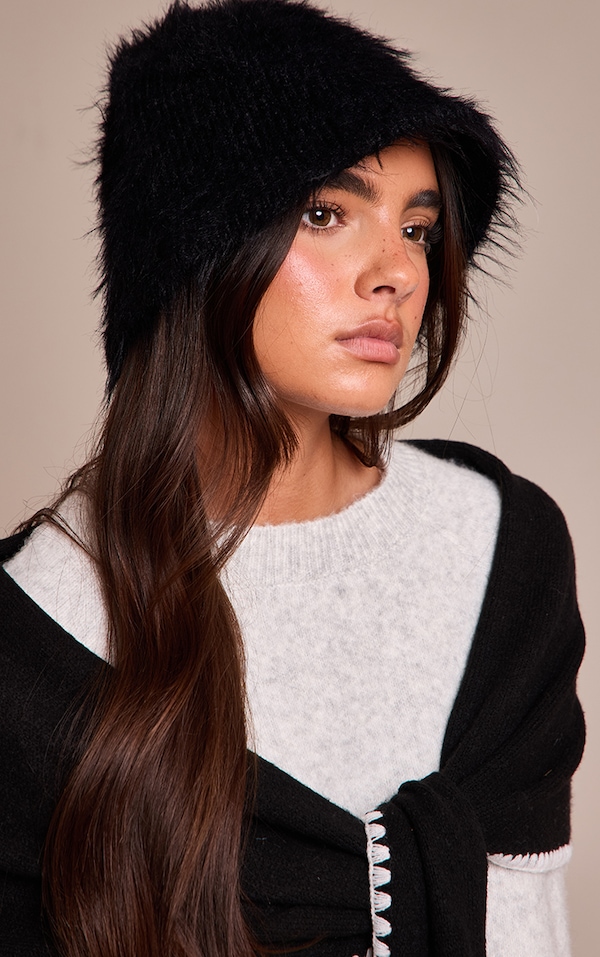 Black Shaggy Fur Bucket Hat