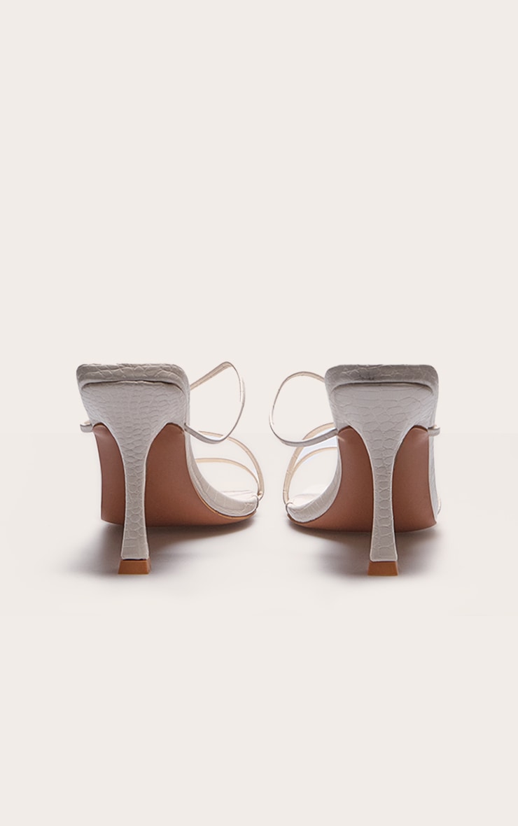 Cream Croc PU Square Toe Strappy Mid Heeled Mules image 3