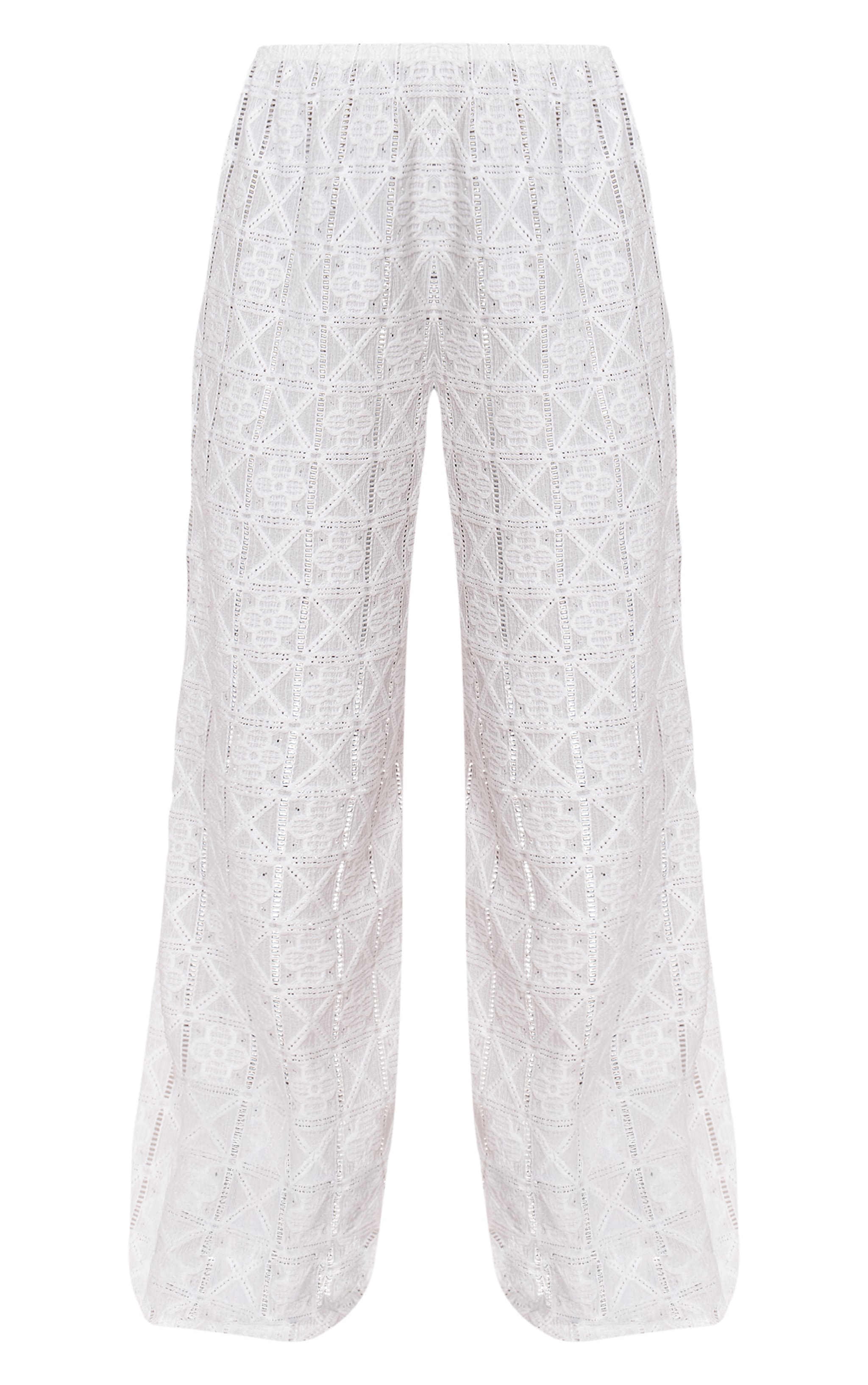 White Crochet Textured Wide Leg Pants image 5