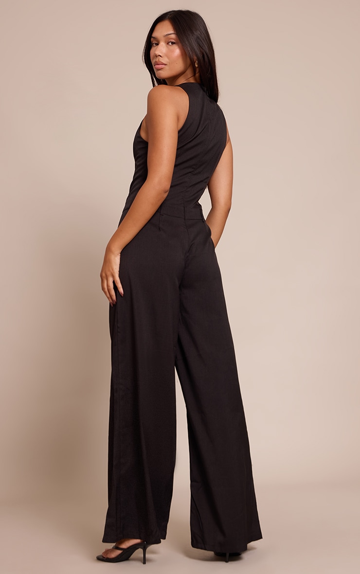Black Woven Key Hole Wide Leg Jumpsuit image 2