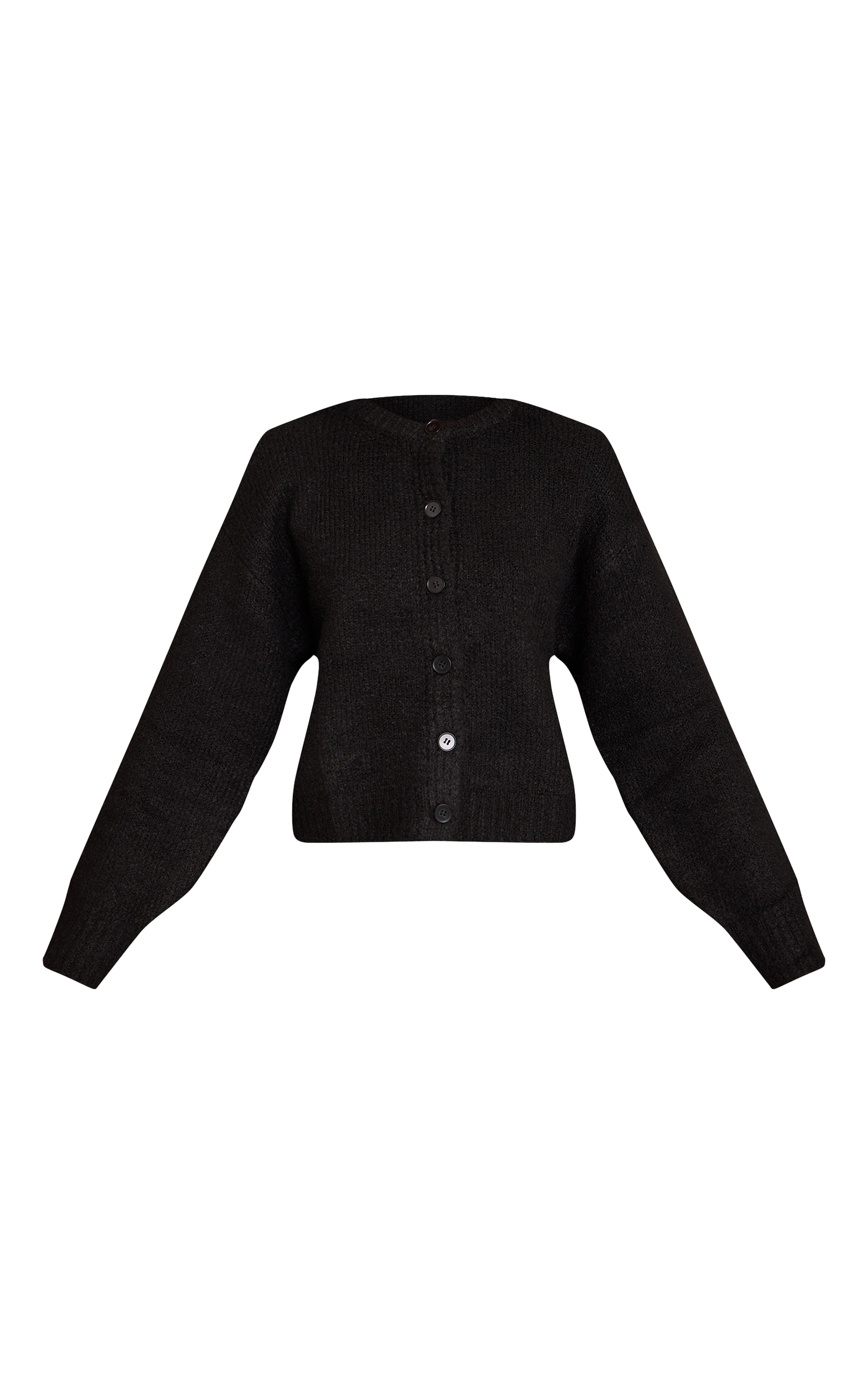 Black Brushed Oversized Detail Round Neck Cardigan image 5