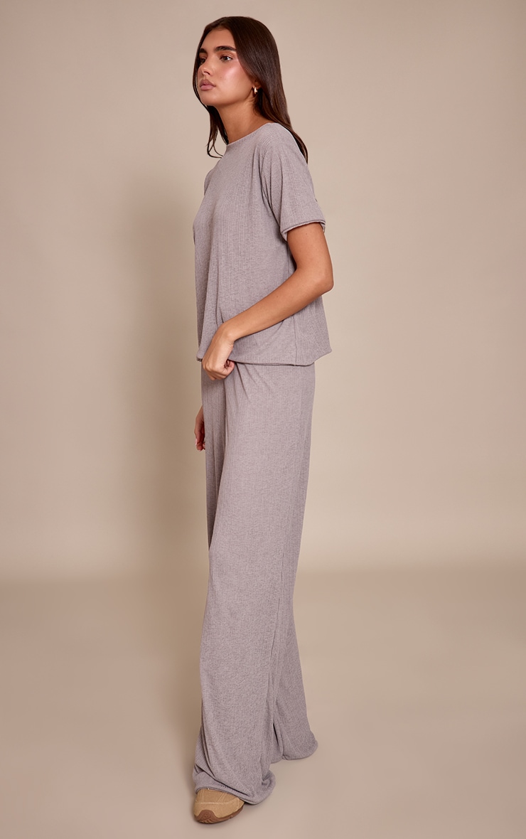 Grey Sheer Textured Wide Leg Pants image 2