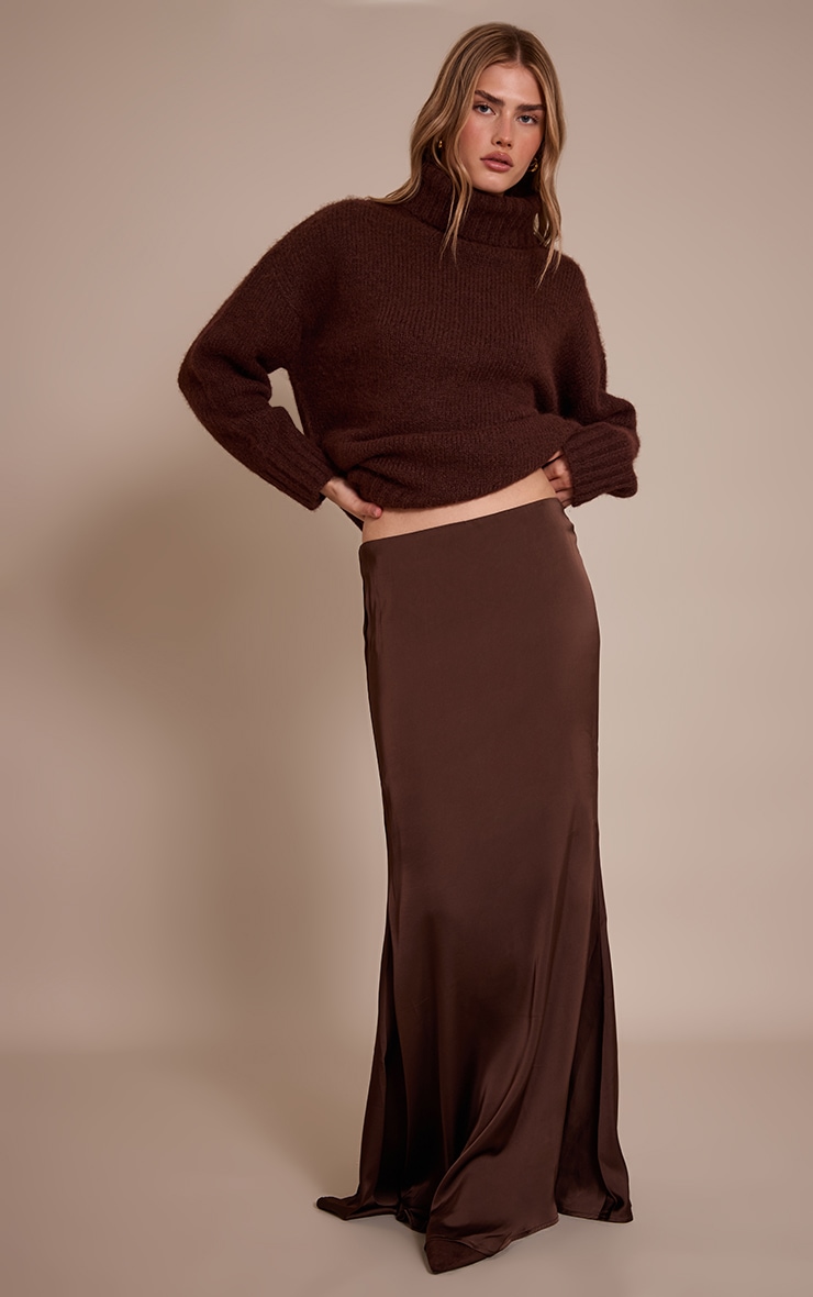 Dark Chocolate Satin Floaty Maxi Skirt image 2