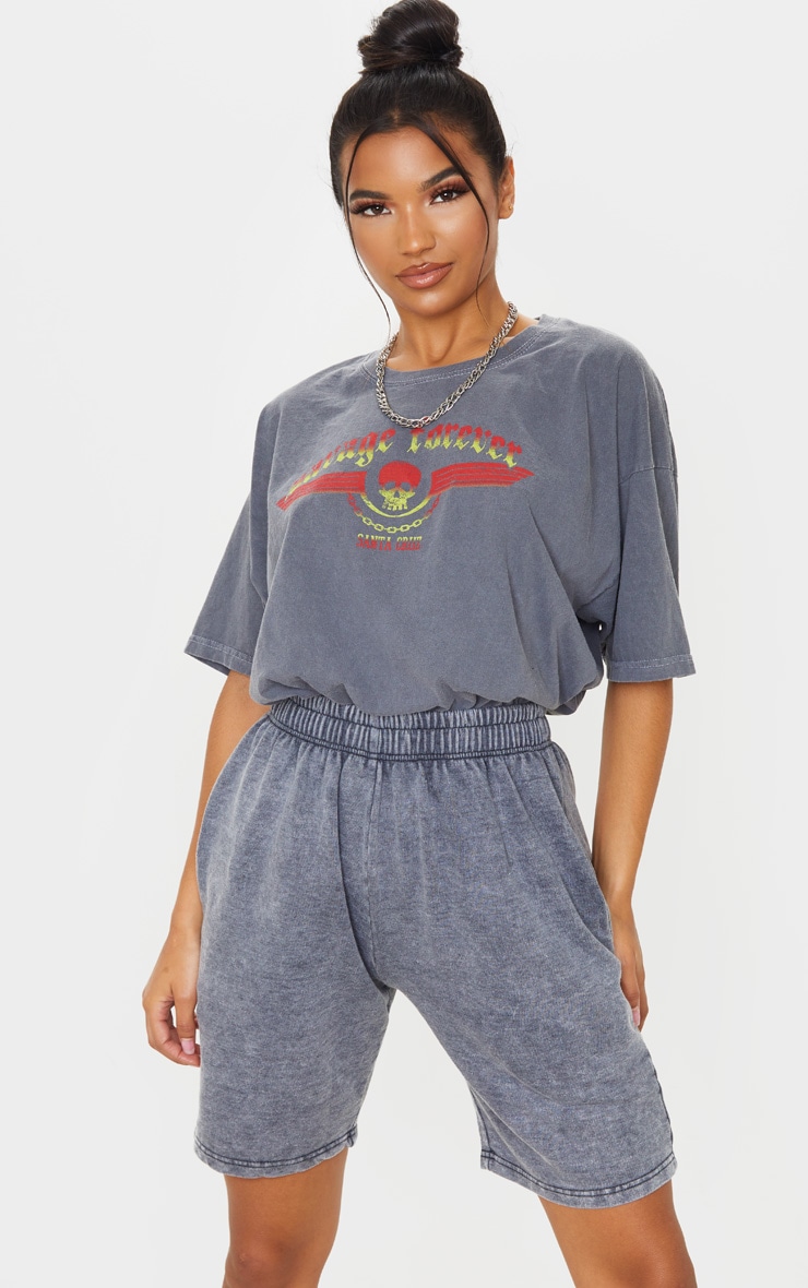 Grey Acid Wash Sweat Short